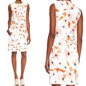 THEORY floral-printed belted silk dress in size 00